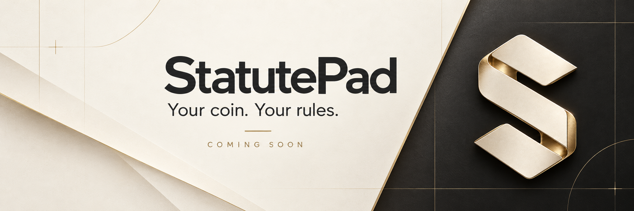 StatutePad identity with a folded ivory S emblem and the words Your coin. Your rules.